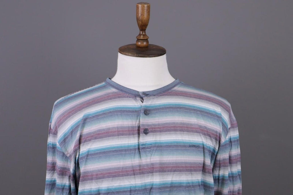 MISSONI UOMO Multicolor Striped Henley Knit Sweater – Size 54