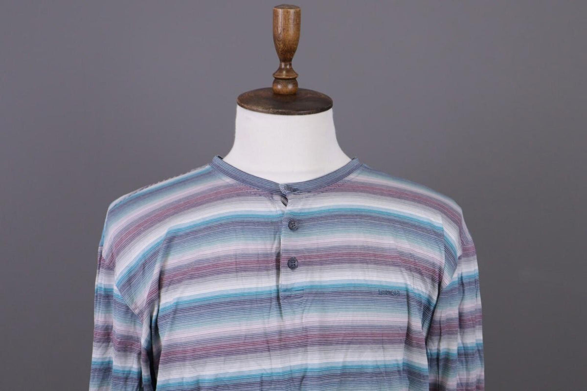 MISSONI UOMO Multicolor Striped Henley Knit Sweater – Size 54