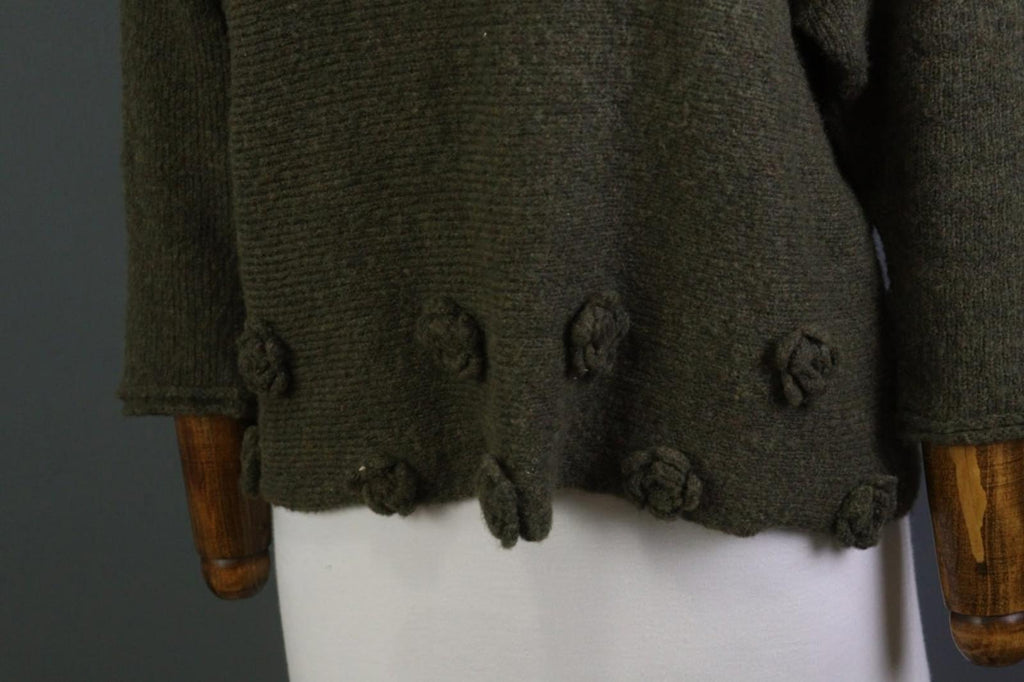 GRIZAS Green Wool Flower Knit Crew Neck Long Sleeve Pullover Sweater – Size XL