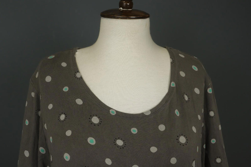 GUDRUN SJODEN Gray Polka Dot Lyocell Long Sleeve Round Neck Shift Dress – Size XL