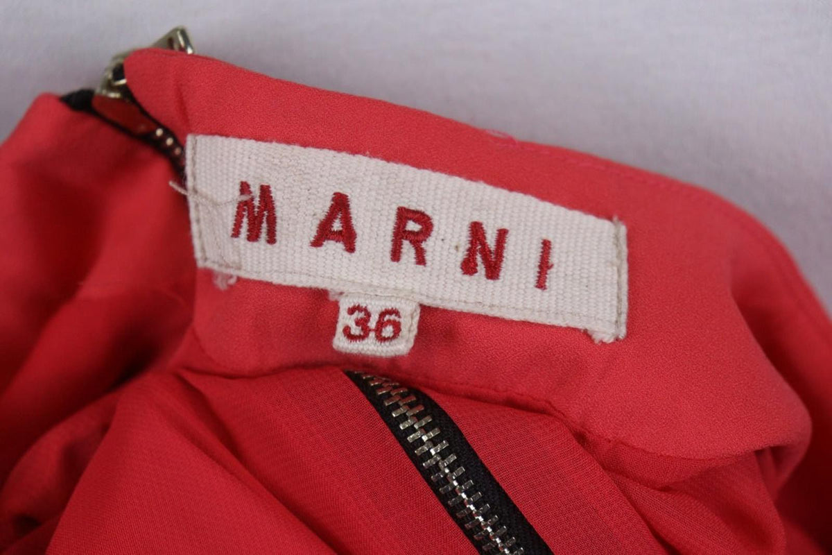 MARNI Pink Linen Blend Casual Long Sleeve Round Neck Back Zip Shift Dress Sz 36