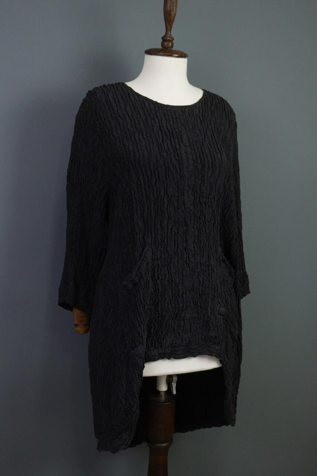 GRIZAS Black Textured Silk Lagenlook Tunic Midi Dress – Size M