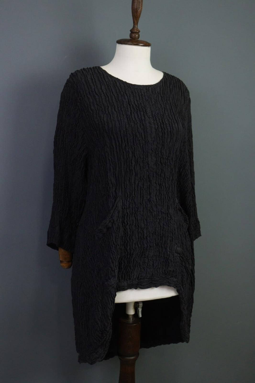 GRIZAS Black Textured Silk Lagenlook Tunic Midi Dress – Size M