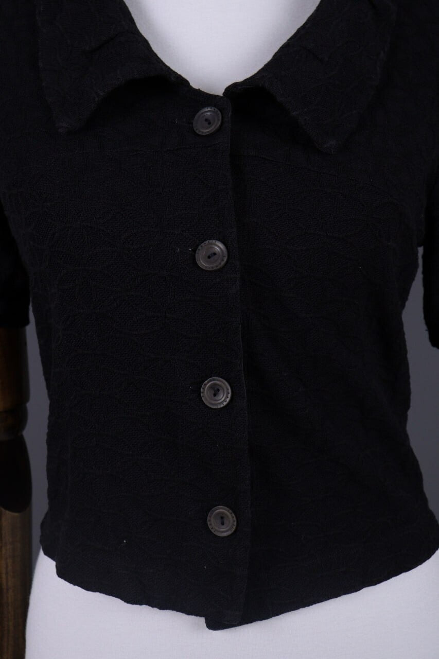 Transit Par Such 392 Black Floral Embroidered Short Sleeve Blouse Shirt Sz 3 / L