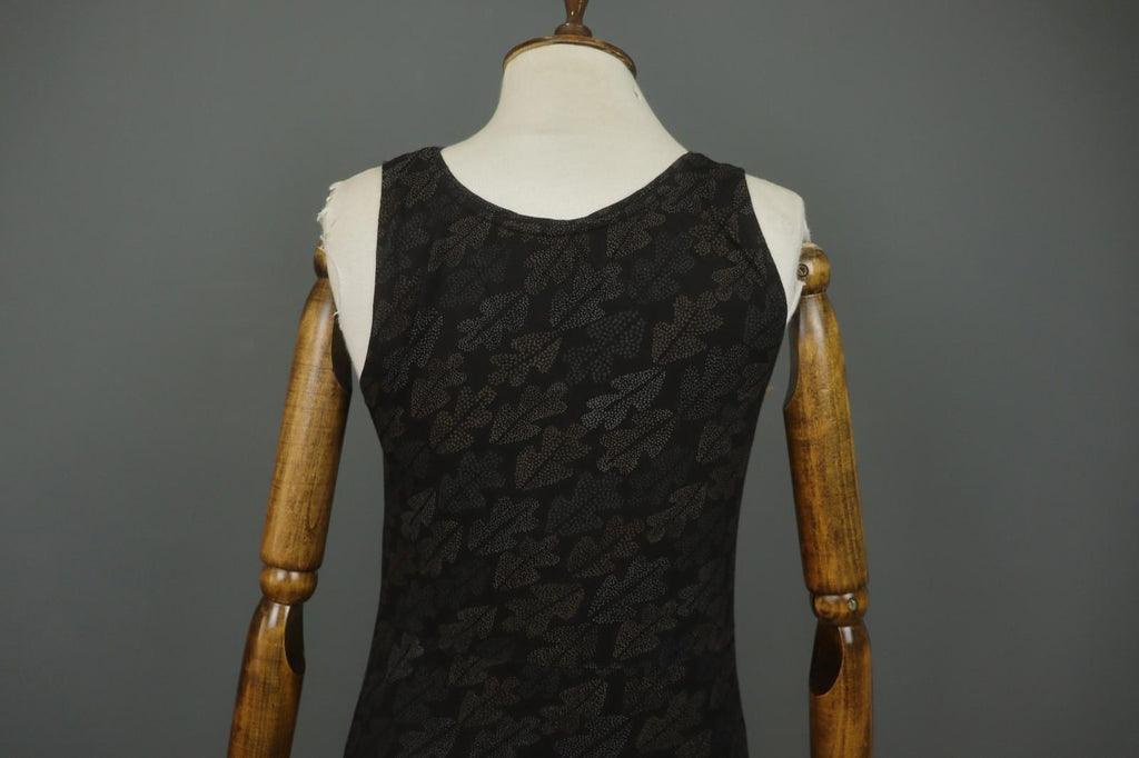 GUDRUN SJODEN Black Palm Leaf Print Lyocell Stretch Round Neck Maxi Dress – Size M