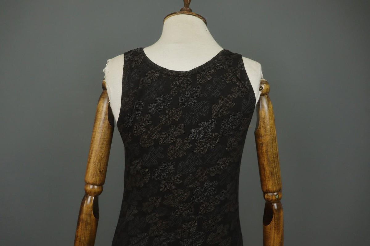 GUDRUN SJODEN Black Palm Leaf Print Lyocell Stretch Round Neck Maxi Dress – Size M