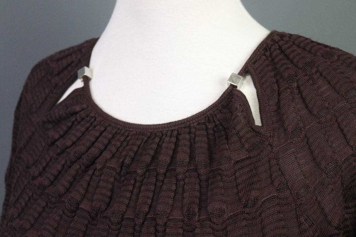 MISSONI Brown Wool Knit A-Line Stretch Sweater Knee Length Dress