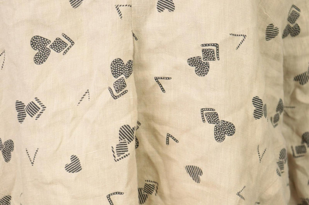 GUDRUN SJODEN Beige Printed Linen Long SLeeve Lagenlook Blouse Tunic Shirt Sz M