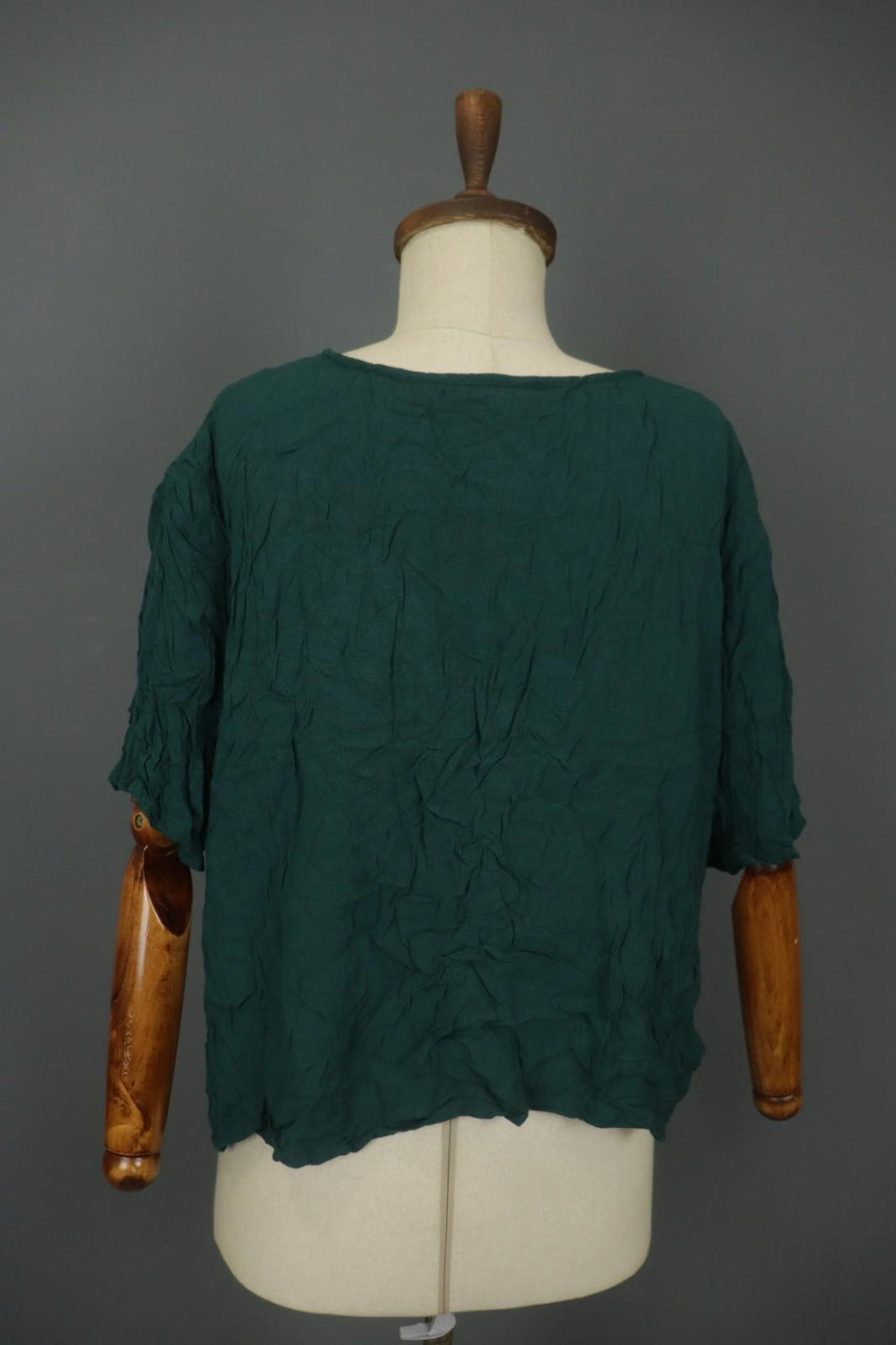GUDRUN SJODEN Green Viscose Half Sleeve Round Neck Button Front Shirt Top Sz XXL