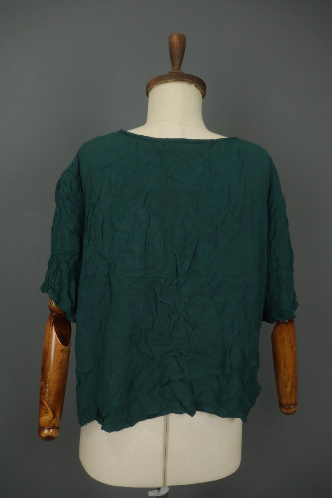 GUDRUN SJODEN Green Viscose Half Sleeve Round Neck Button Front Shirt Top Sz XXL