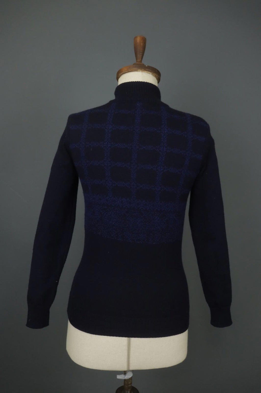 DALE OF NORWAY Navy 100% Wool Knitted Floral Mock Neck 1/4 Zip Sweater – Size XS
