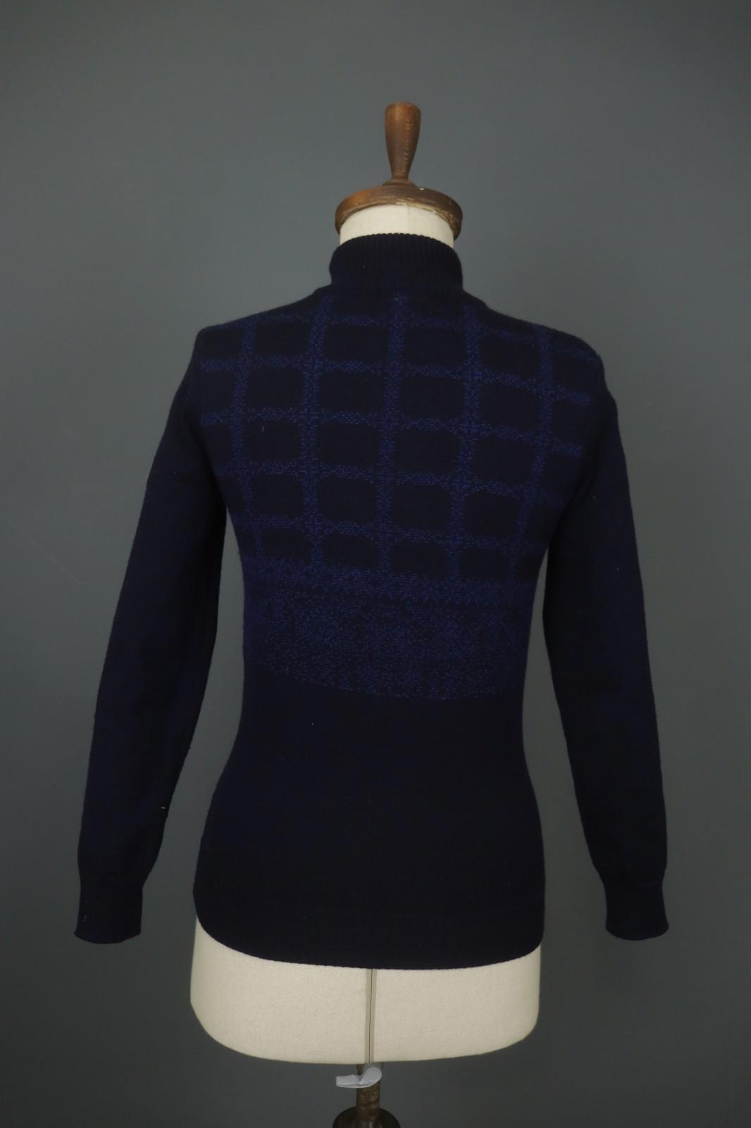 DALE OF NORWAY Navy 100% Wool Knitted Floral Mock Neck 1/4 Zip Sweater – Size XS