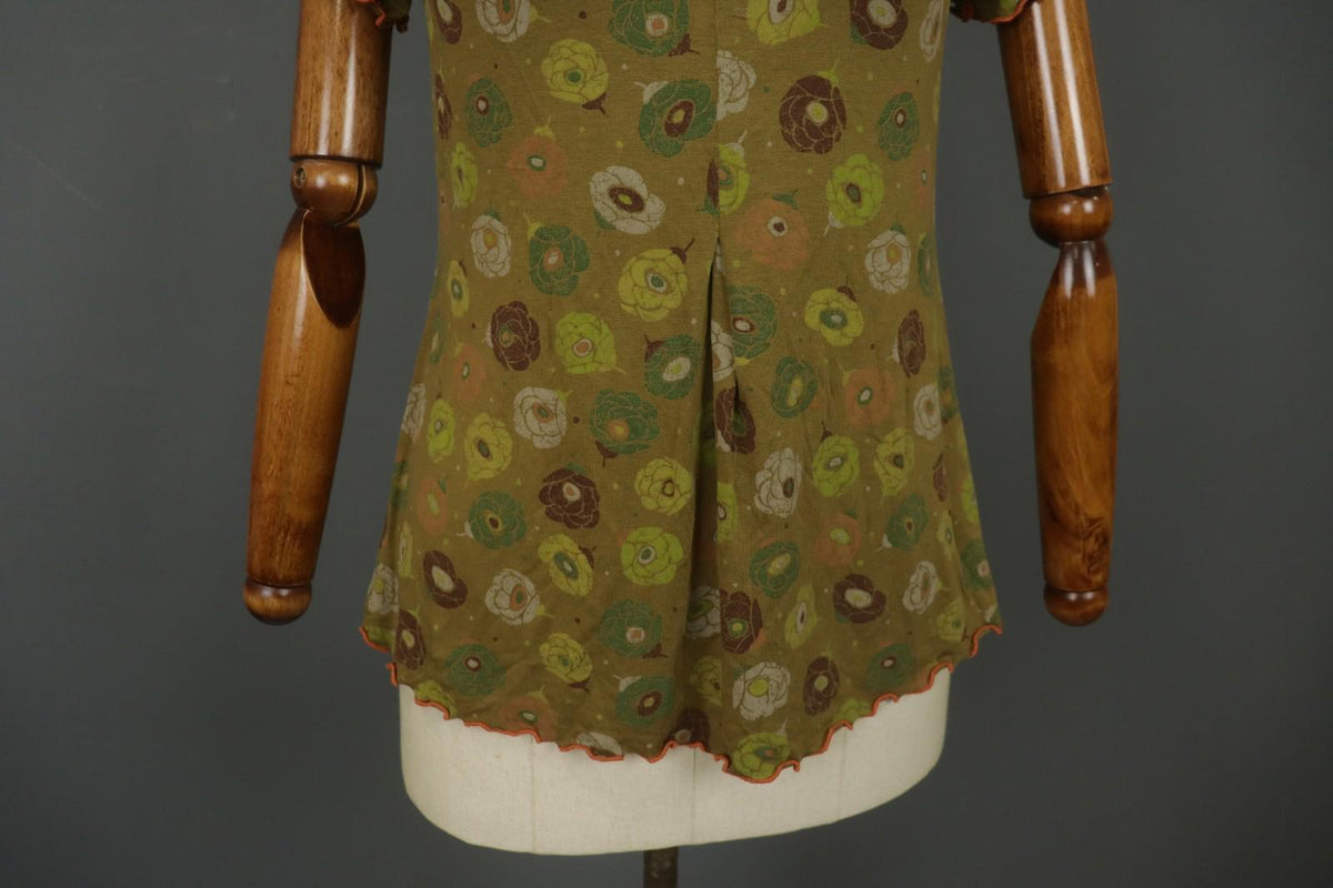 GUDRUN SJODEN Multi Floral Round Neck Short Sleeve Pullover Blouse Top – Size S