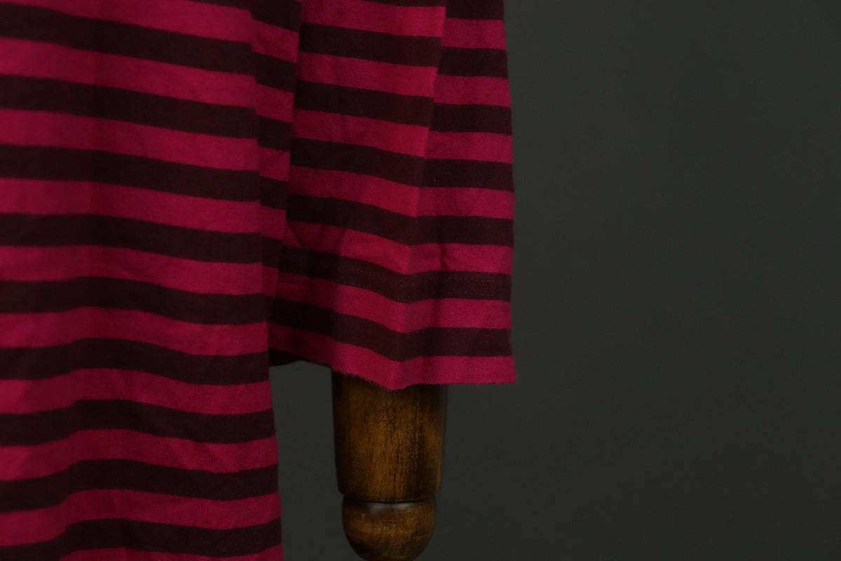 MARIMEKKO Red Black Striped 100% Cotton Long Sleeve Round Neck Shift Dress