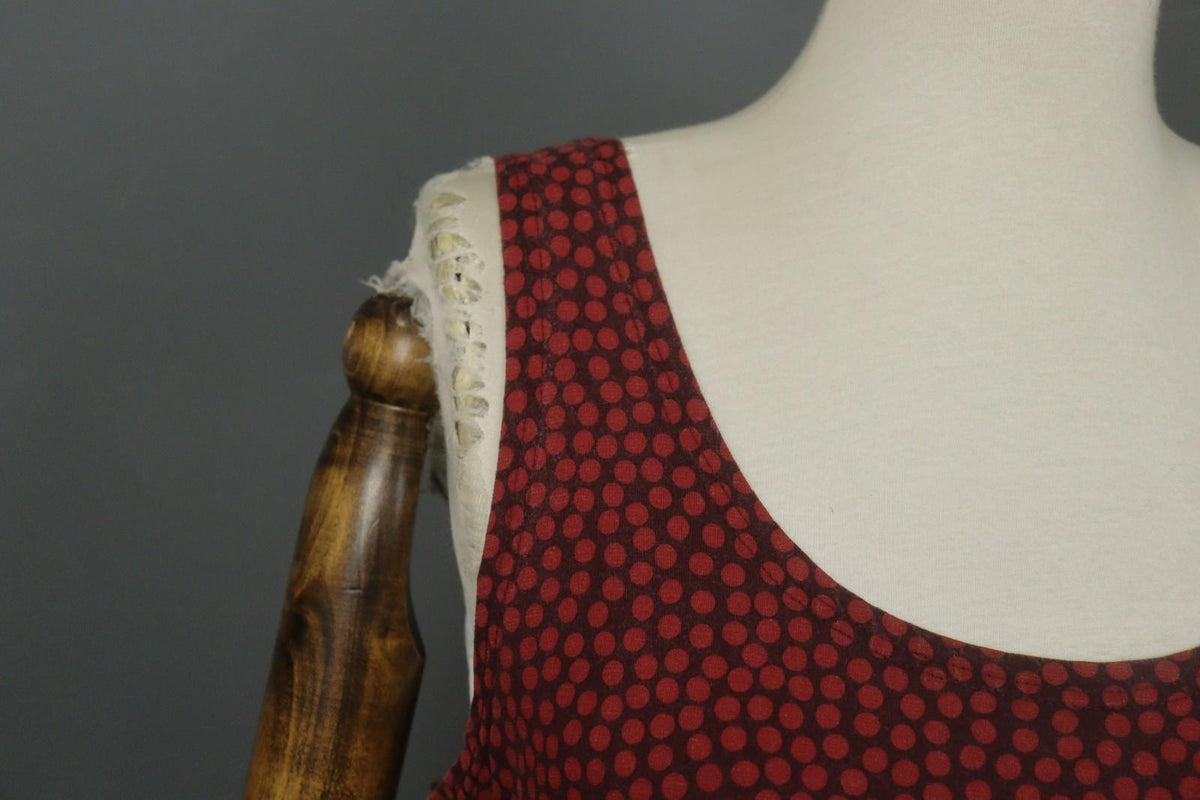 GUDRUN SJODEN Maroon Red Polka Dot Casual Round Neck Wide Strap Tank Dress Sz L