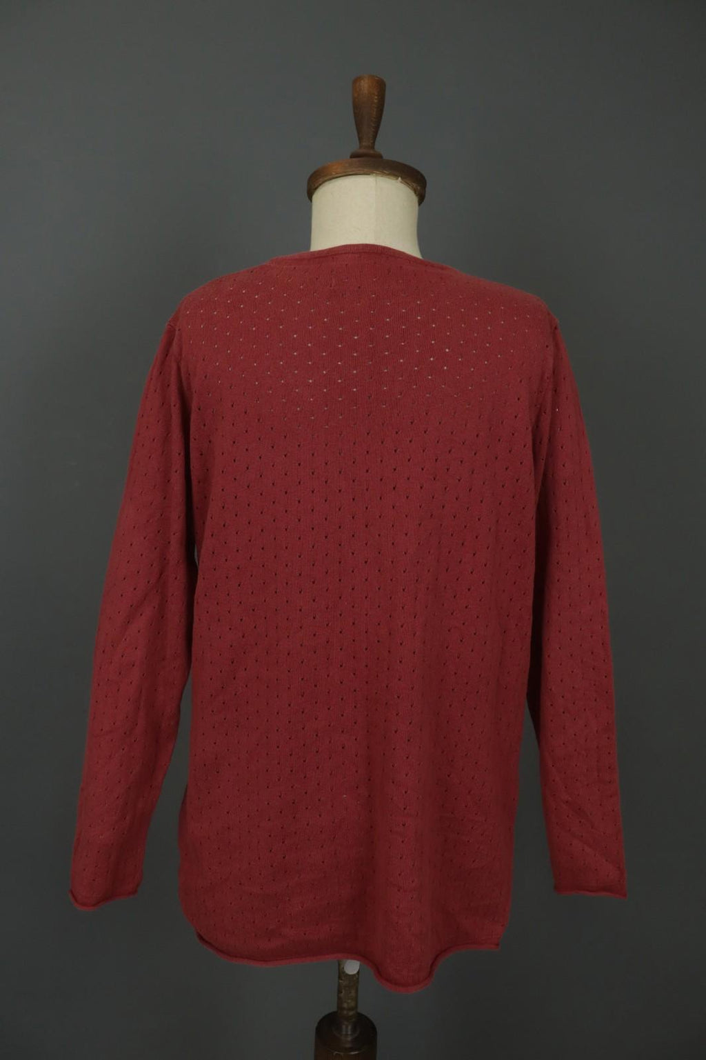 GUDRUN SJODEN Red Cotton Long Sleeve V-Neck Knitted Pullover Blouse Top – Size L