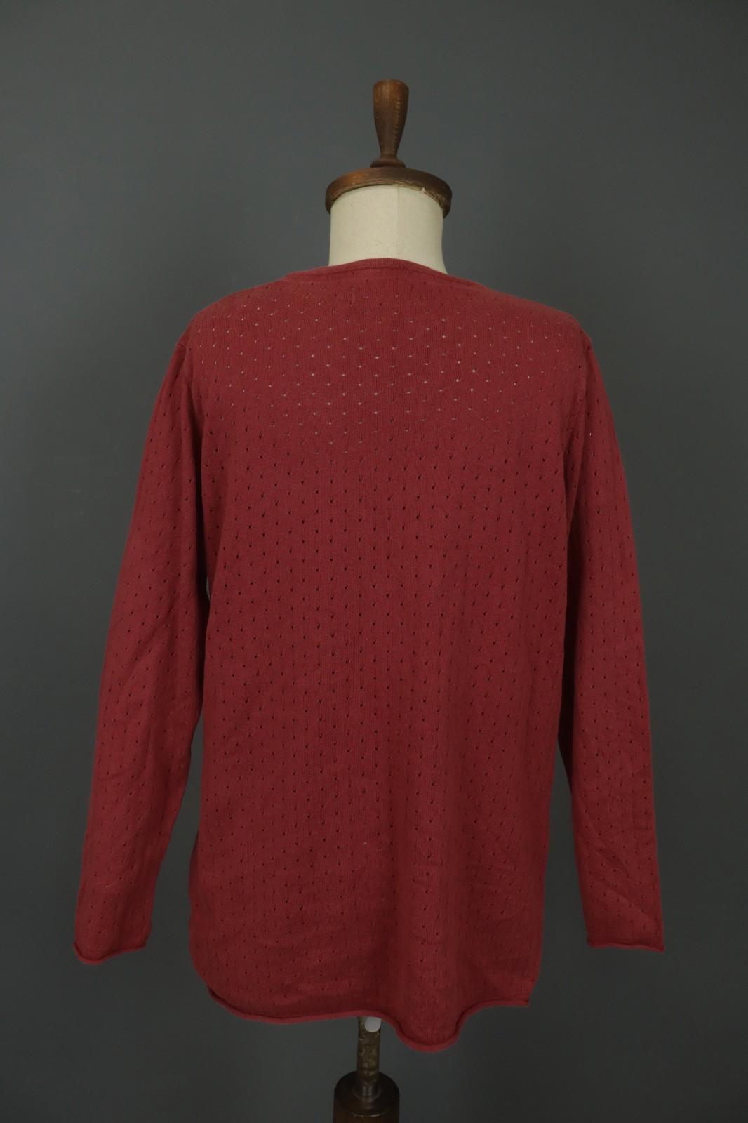 GUDRUN SJODEN Red Cotton Long Sleeve V-Neck Knitted Pullover Blouse Top – Size L