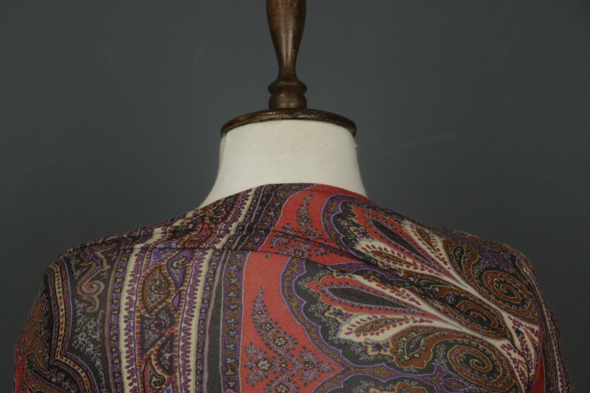 ETRO Milano Multicolor Paisley Classic Long Sleeve V-Neck Mini Dress – Size 42