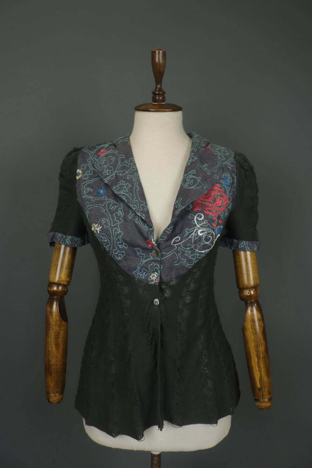 IVKO Multi Floral 100% Cotton Short Sleeve Collared Button Front Shirt Top Sz M