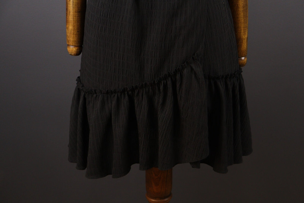 AllSaints Black Short Sleeve Ruffle Wrap A-Line Dress – Size UK 12 / US 8