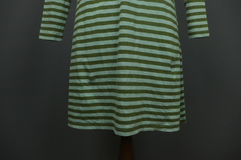 GUDRUN SJODEN Green Striped Organic Cotton Split V-Neck A-Line Dress – Size S