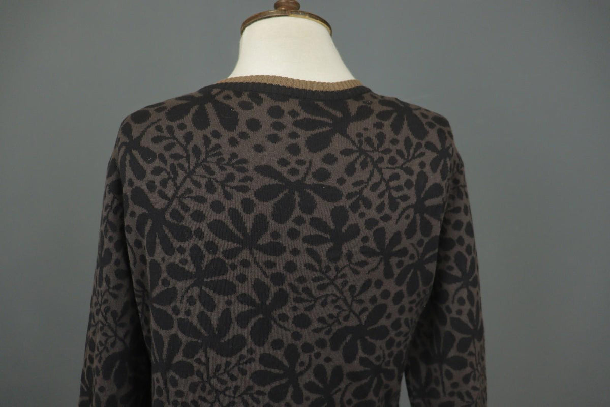 GUDRUN SJODEN Brown Floral 100% Cotton Button-Front Cardigan Sweater – Size S