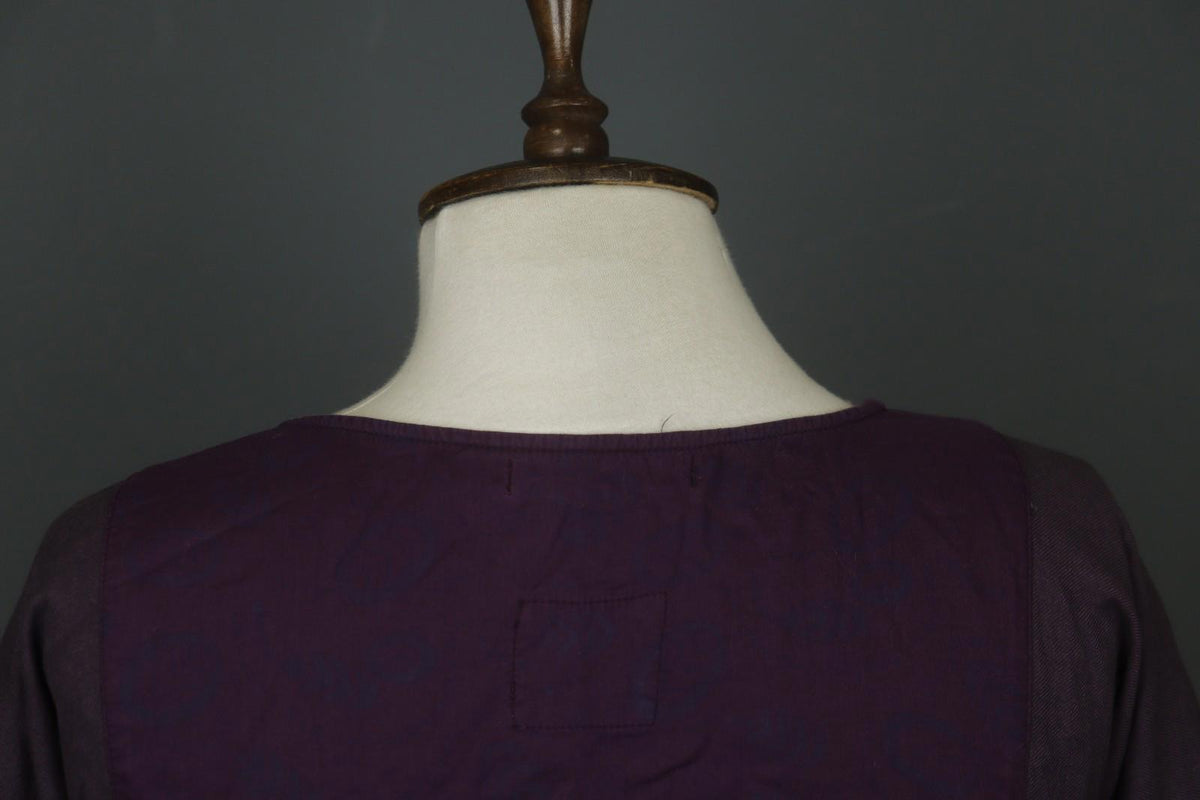 GUDRUN SJÖDEN Purple 100% Cotton Pintuck Long Sleeve Tie Neck Tunic Dress – Size S