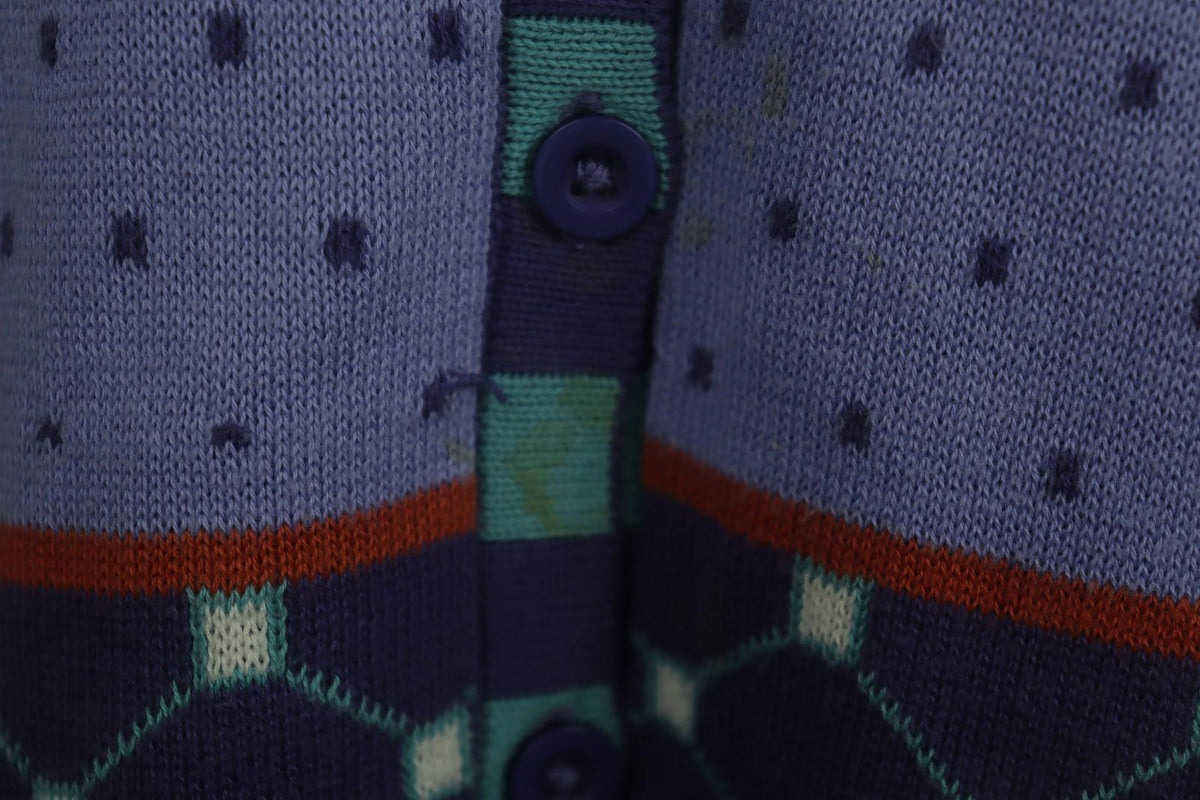GUDRUN SJODEN Multi Geometric Cotton Knit Button Front Cardigan Sweater – Size S