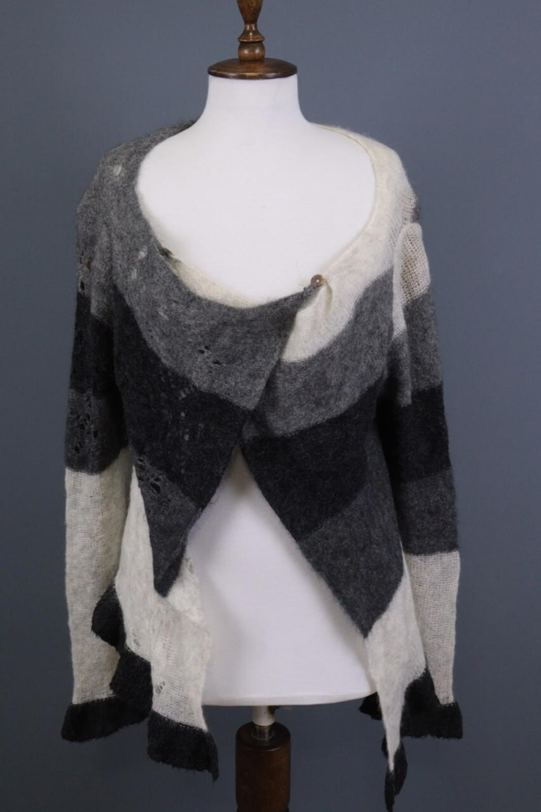 SARAH PACINI Multicolor Colorblock Mohair Wool Knit Cape Cardigan One Size