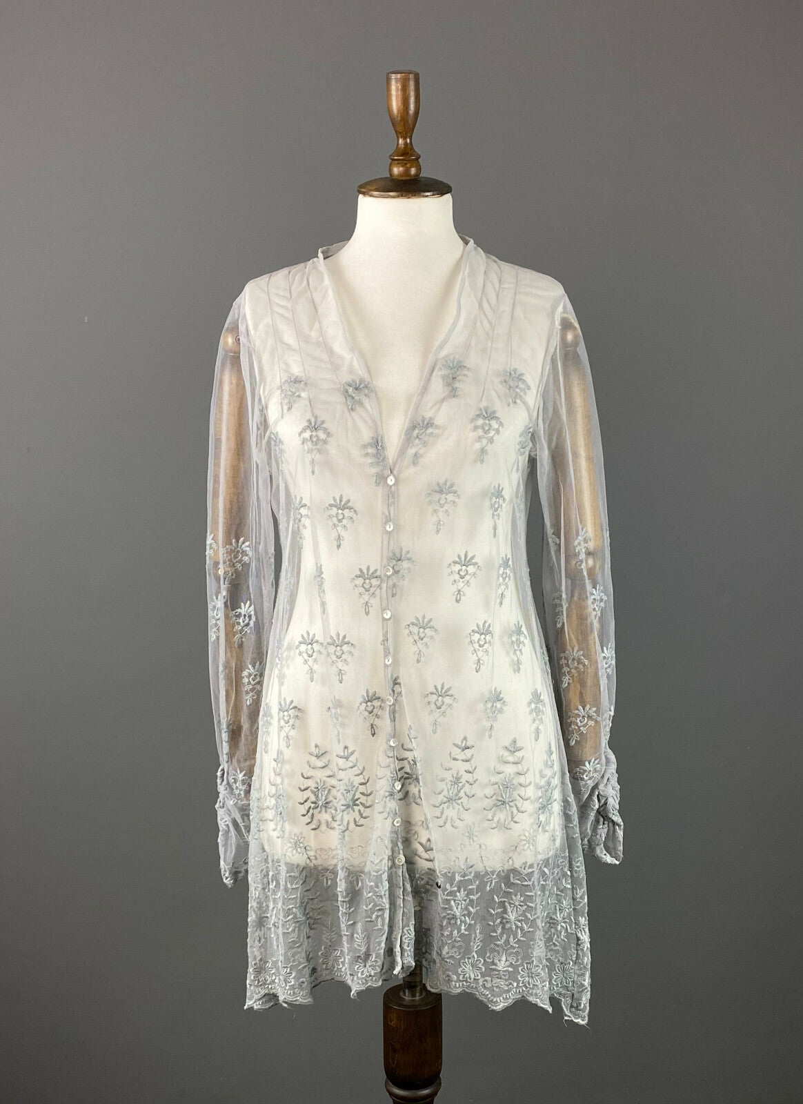 Simclan Floral Button Down Long Sleeve Mesh A-Line Tunic Dress – Women's 42