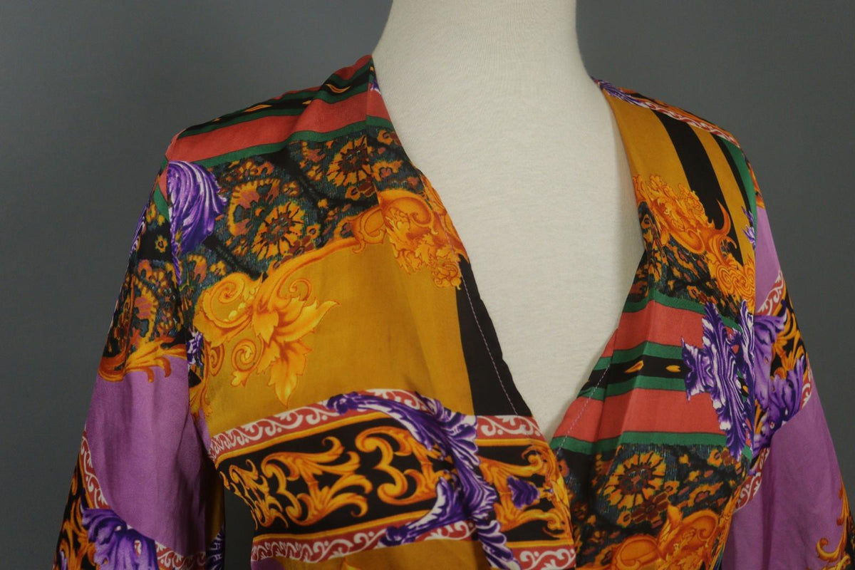 LEONARD PARIS Multicolor Floral Silk Long Sleeve Twist Front Blouse Top – Size M/L