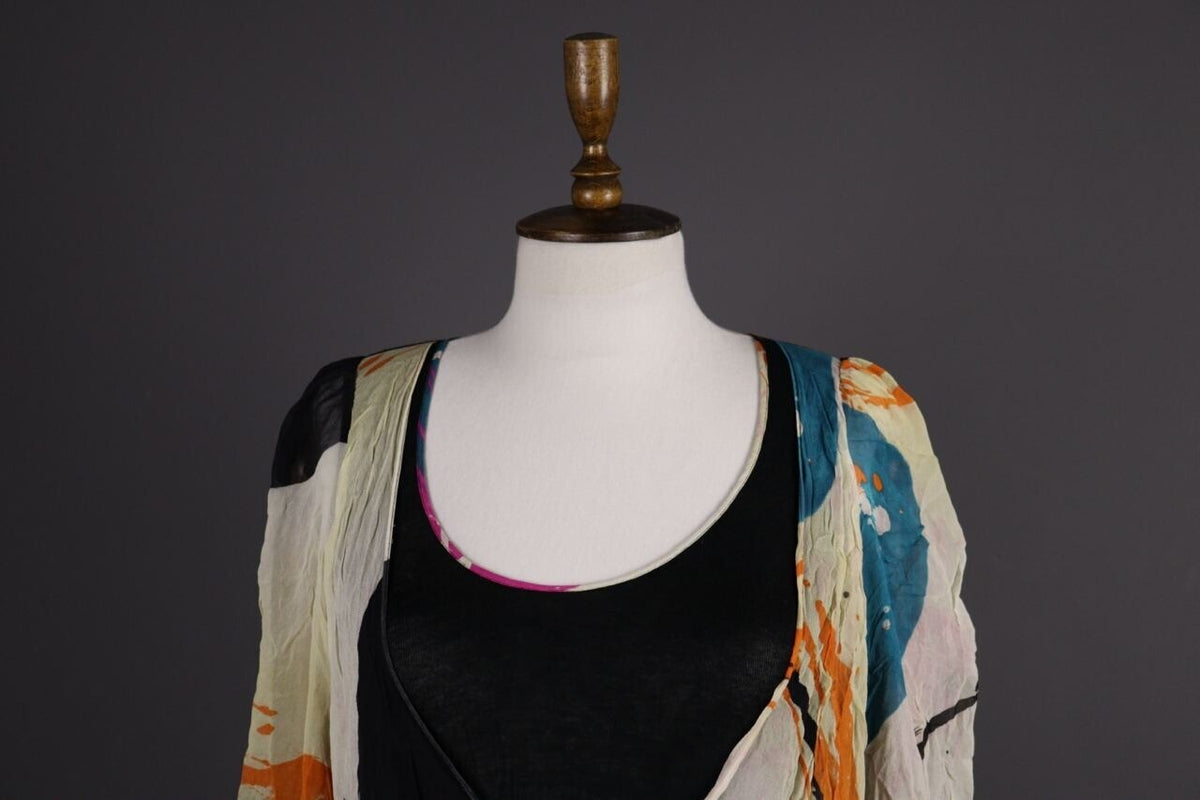 CUSTO BARCELONA Multicolor Abstract Silk Lagenlook Long Sleeve Top Shirt – Size 2
