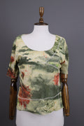 Elisa Cavaletti Green Floral Designer Short Sleeve Blouse Shirt – Size 46 / L