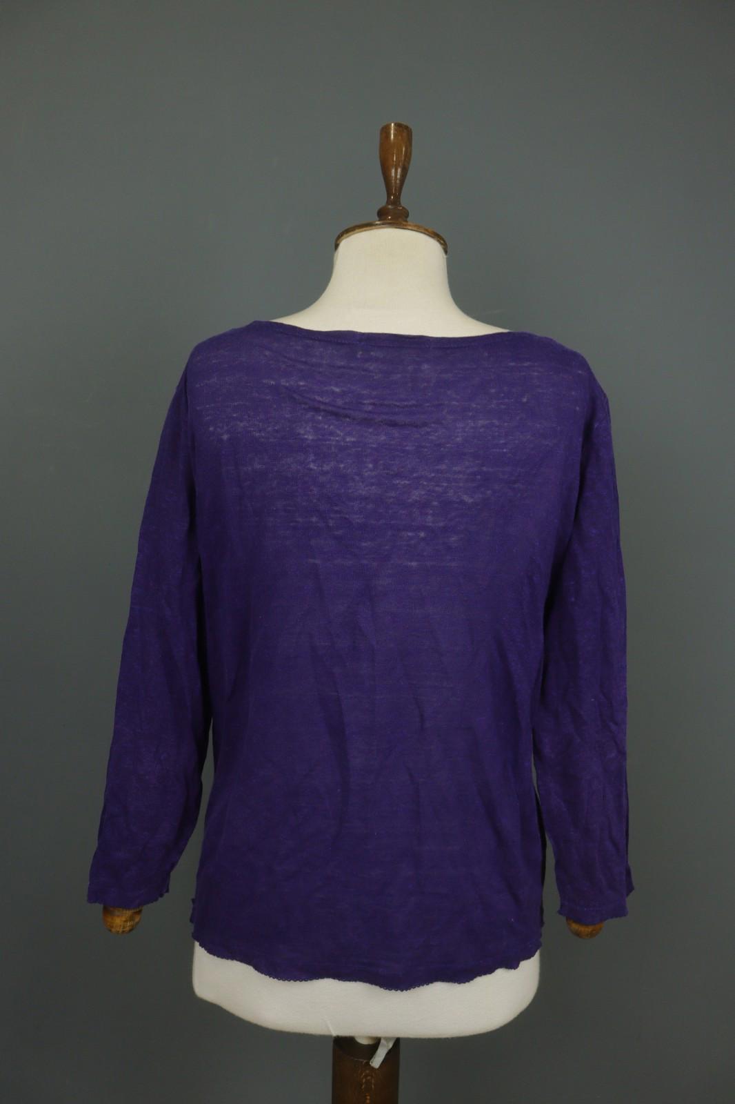 GUDRUN SJODEN Purple 100% Linen Stretch Round Neck Button Front Shirt Top – Size L