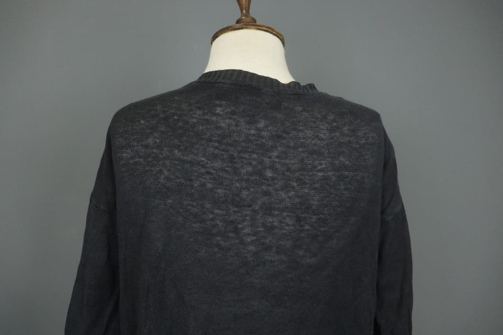 GUDRUN SJODEN Black Linen Knitted Long Sleeve Round Neck Pullover Sweater Sz XS