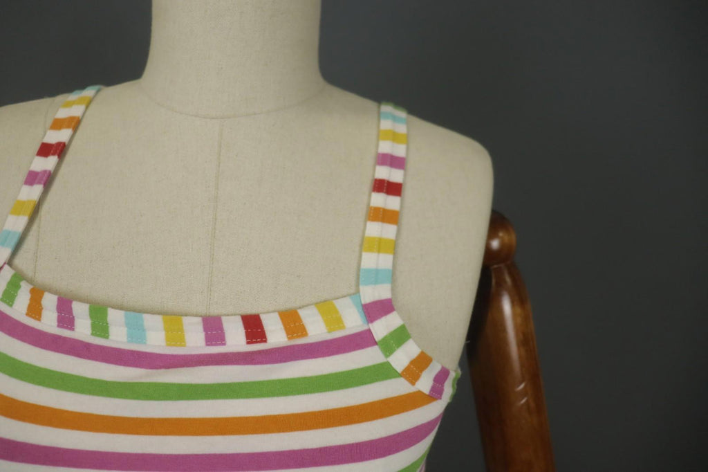 GUDRUN SJODEN Multi Striped Wide Strap Square Neck Pullover Tank Dress – Size S