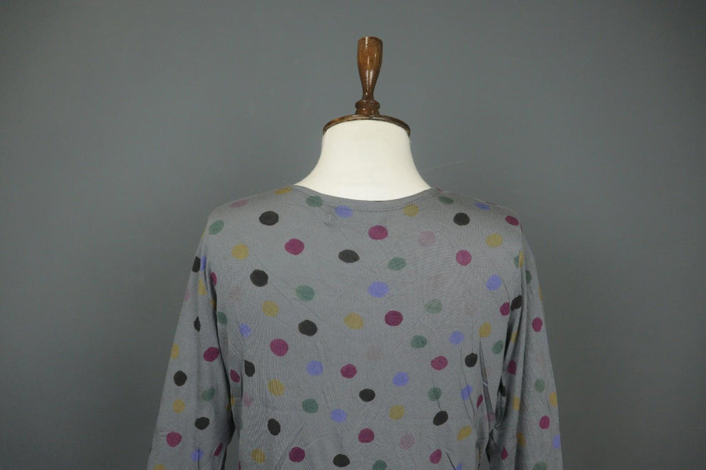 GUDRUN SJODEN Gray Polka Dot 100% Modal Long Sleeve Round Neck Knit Top – Size L
