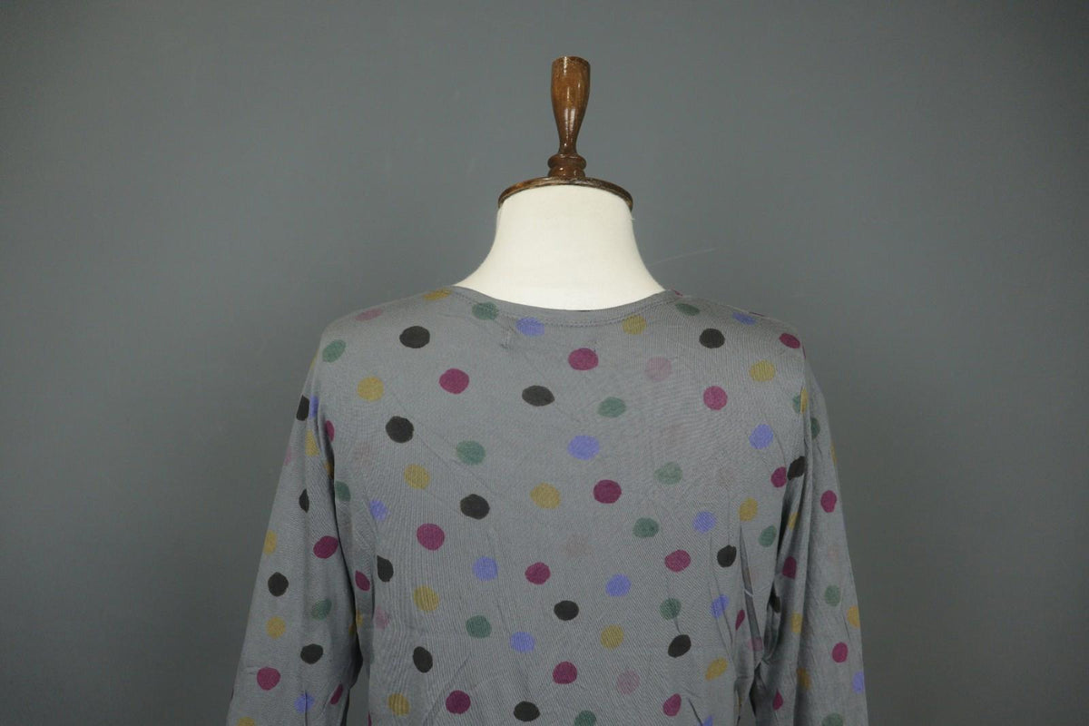 GUDRUN SJODEN Gray Polka Dot 100% Modal Long Sleeve Round Neck Knit Top – Size L