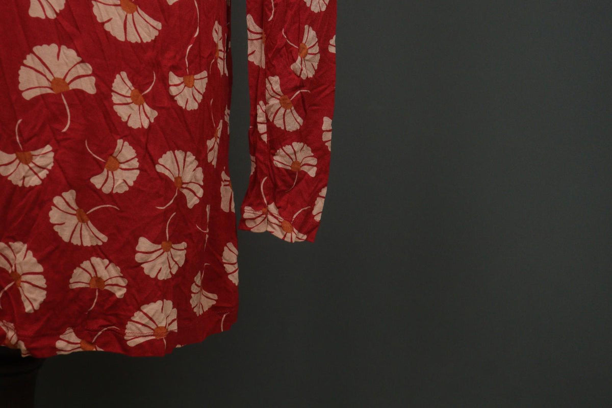 GUDRUN SJODEN Red Tan Floral 100% Modal Classic Long Sleeve Sheath Dress – Size M – Used