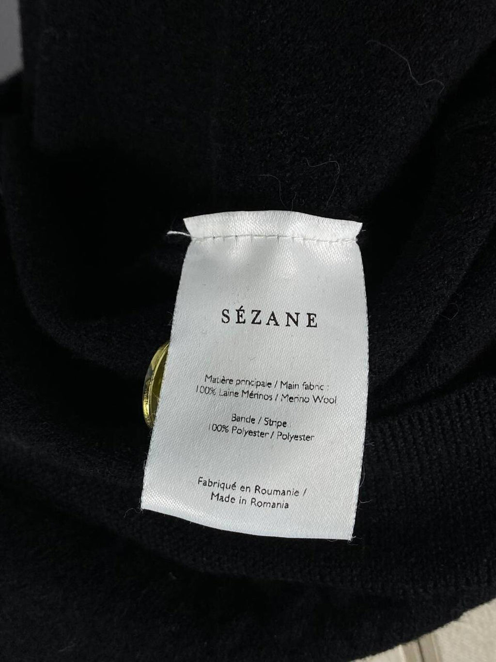 LA MAILLE SEZANE Black Merino Wool Knit Button Sleeve Sweater – Size M