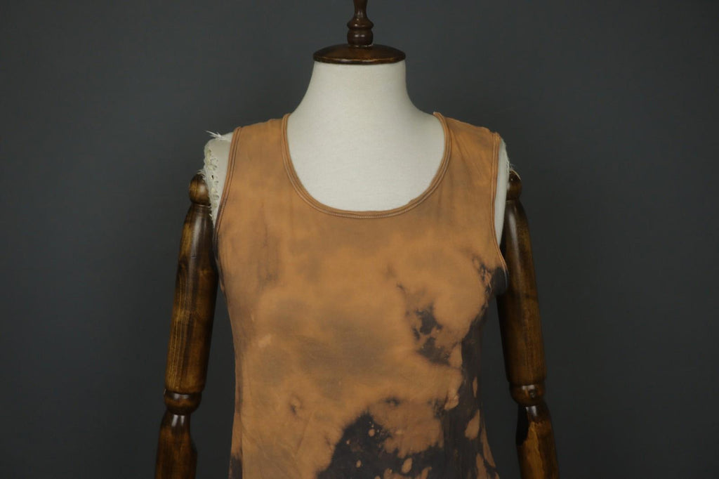 Tank Top Brown Black 100% Cotton Tie-Dye Wide Strap Round Neck Pullover – Size M
