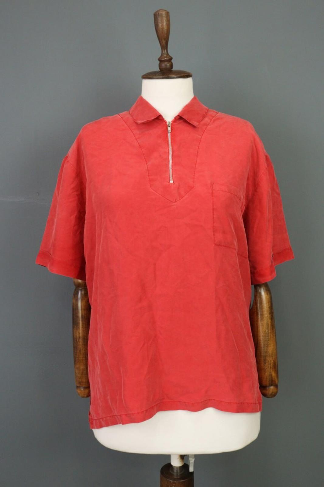 KATHARINE HAMNETT ACTIVE Red 1/3 Zip Silk 3/4 Sleeve Top Blouse Shirt – Size M