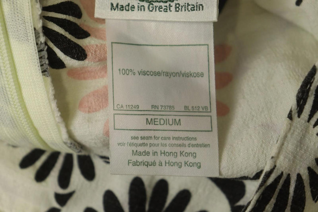 LAURA ASHLEY White & Black Floral Viscose Sweetheart Neck Sheath Dress – Size M