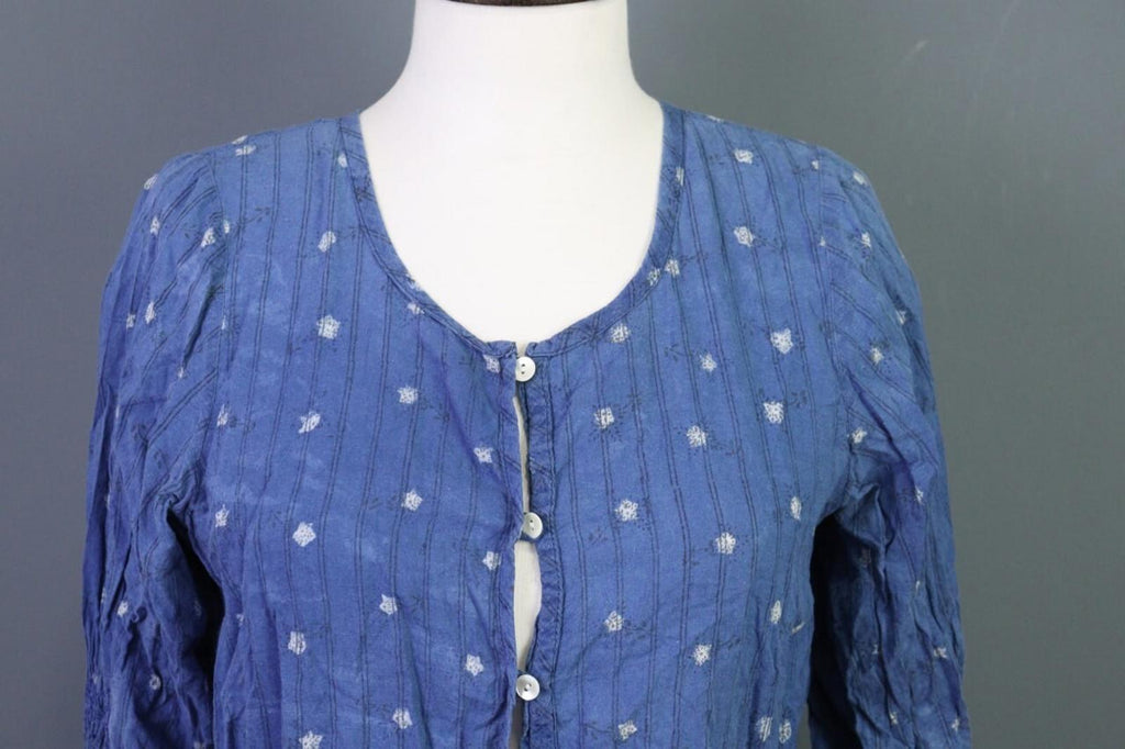 GUDRUN SJODEN Blue Floral Button Up Long Sleeve Top Shirt – Size S