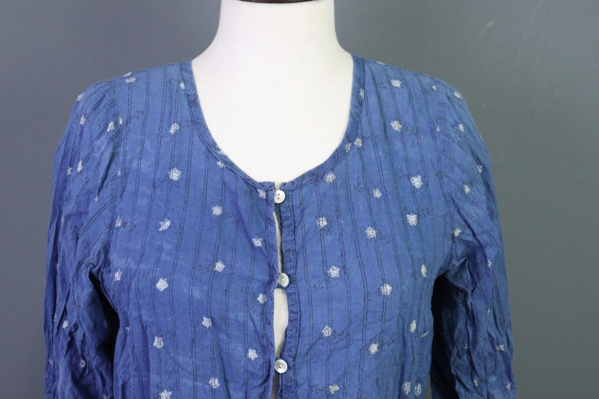 GUDRUN SJODEN Blue Floral Button Up Long Sleeve Top Shirt – Size S