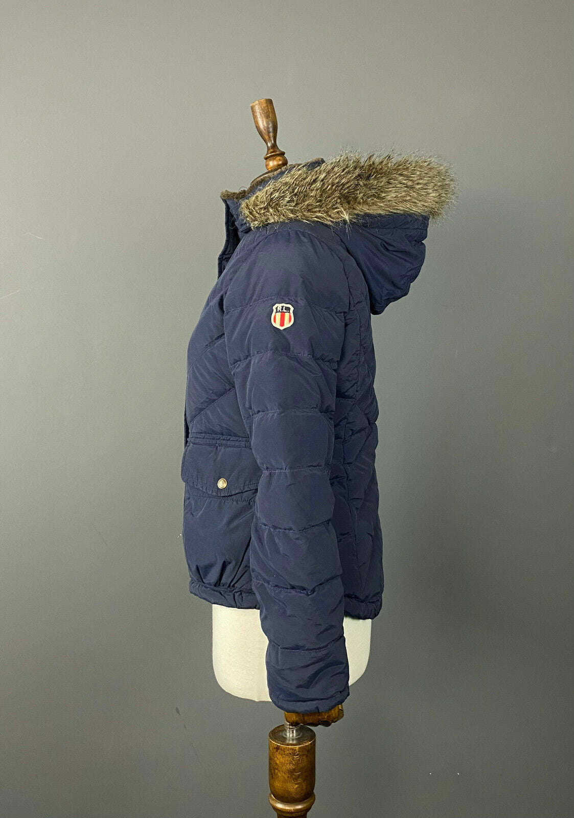 Vintage Polo Jeans Co Ralph Lauren Blue Faux Fur Feather Down Jacket – Size S