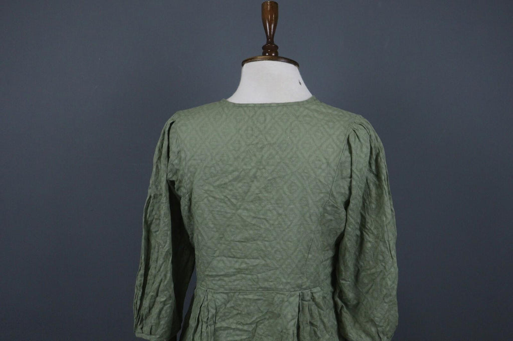 GUDRUN SJODEN Green 3/4 Sleeve Button Front Shirt Dress