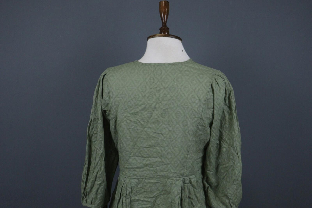 GUDRUN SJODEN Green 3/4 Sleeve Button Front Shirt Dress