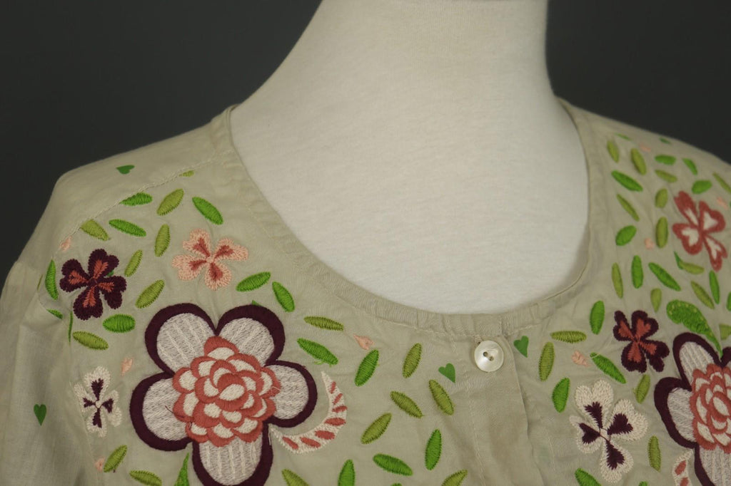 GUDRUN SJODEN Multi Embroidered Floral Cotton Button Front Shirt Dress – Size M
