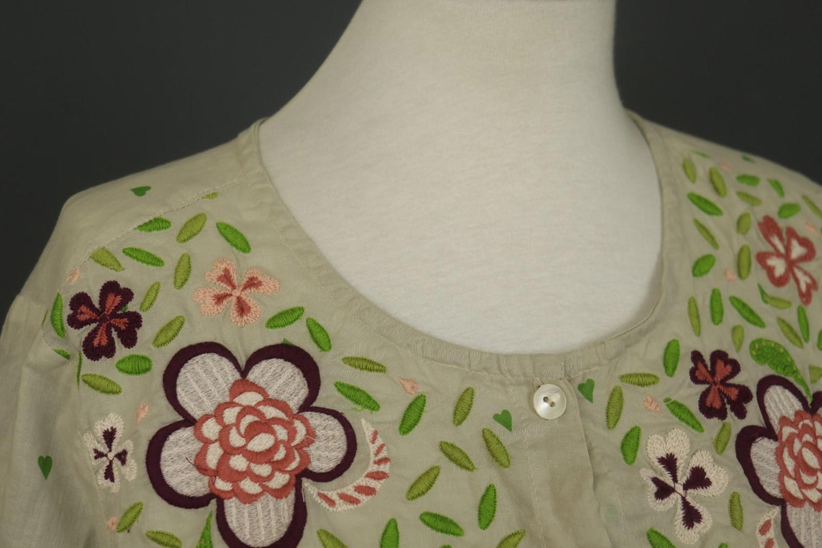 GUDRUN SJODEN Multi Embroidered Floral Cotton Button Front Shirt Dress – Size M